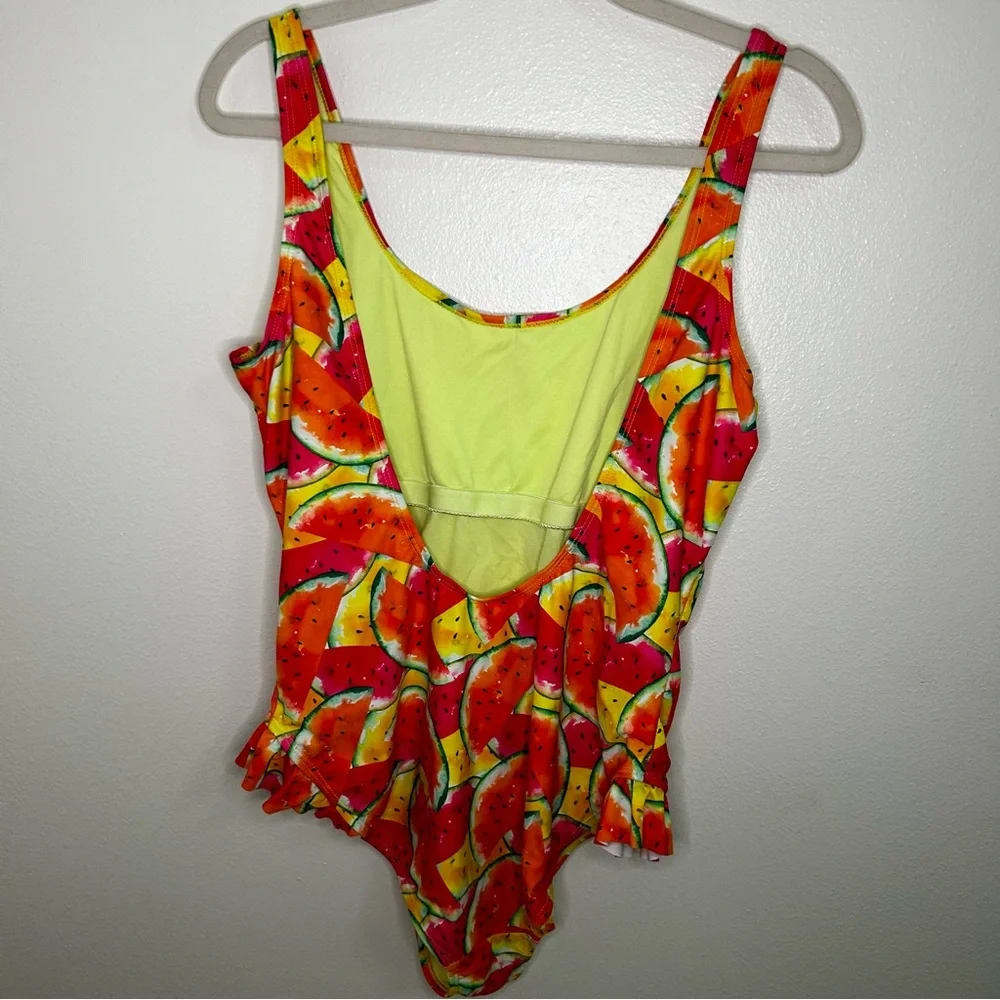 Juicy Couture watermelon print one piece ruffle detail swimsuit